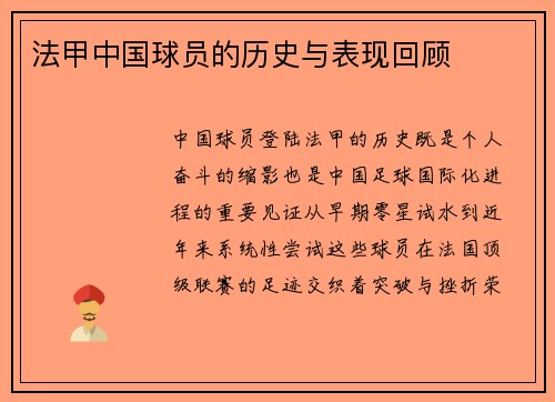 法甲中国球员的历史与表现回顾