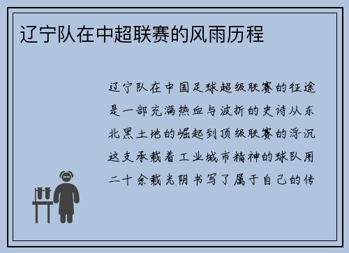 辽宁队在中超联赛的风雨历程